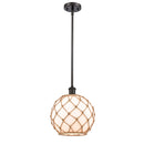 Farmhouse Rope Mini Pendant shown in the Oil Rubbed Bronze finish with a White Glass with Brown Rope shade