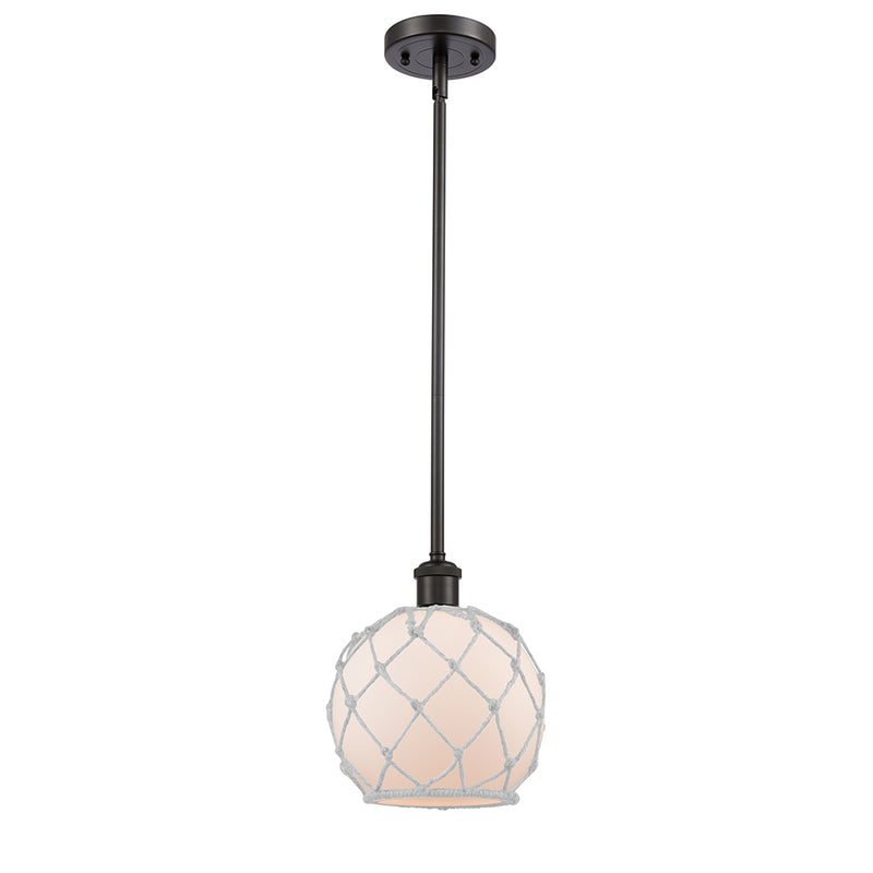 Farmhouse Rope Mini Pendant shown in the Oil Rubbed Bronze finish with a White Glass with White Rope shade