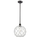 Farmhouse Rope Mini Pendant shown in the Oil Rubbed Bronze finish with a Clear Glass with White Rope shade