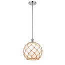 Farmhouse Rope Mini Pendant shown in the Polished Chrome finish with a White Glass with Brown Rope shade