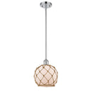 Farmhouse Rope Mini Pendant shown in the Polished Chrome finish with a White Glass with Brown Rope shade