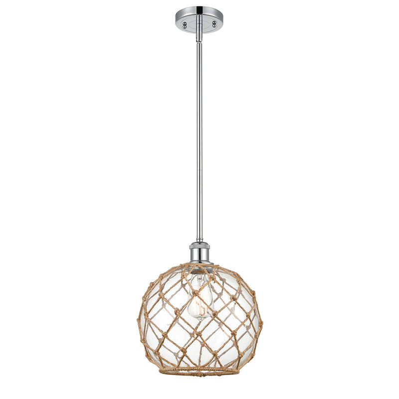 Farmhouse Rope Mini Pendant shown in the Polished Chrome finish with a Clear Glass with Brown Rope shade