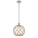 Farmhouse Rope Mini Pendant shown in the Polished Chrome finish with a Clear Glass with Brown Rope shade