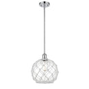 Farmhouse Rope Mini Pendant shown in the Polished Chrome finish with a Clear Glass with White Rope shade