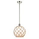 Farmhouse Rope Mini Pendant shown in the Polished Nickel finish with a White Glass with Brown Rope shade