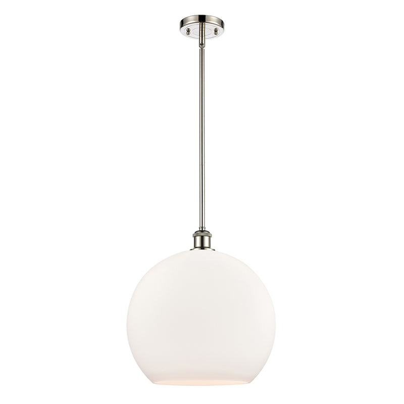 Athens Pendant shown in the Polished Nickel finish with a Matte White shade