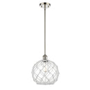 Farmhouse Rope Mini Pendant shown in the Polished Nickel finish with a Clear Glass with White Rope shade