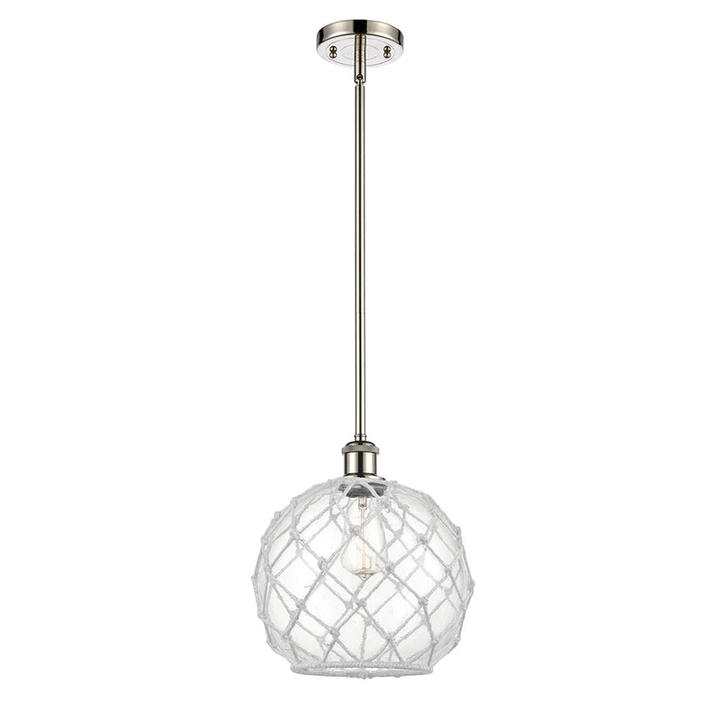 Farmhouse Rope Mini Pendant shown in the Polished Nickel finish with a Clear Glass with White Rope shade