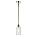 Clymer Mini Pendant shown in the Polished Nickel finish with a Clear shade