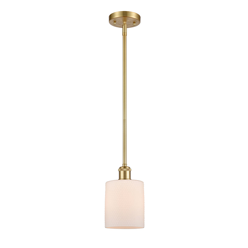 Cobbleskill Mini Pendant shown in the Satin Gold finish with a Matte White shade