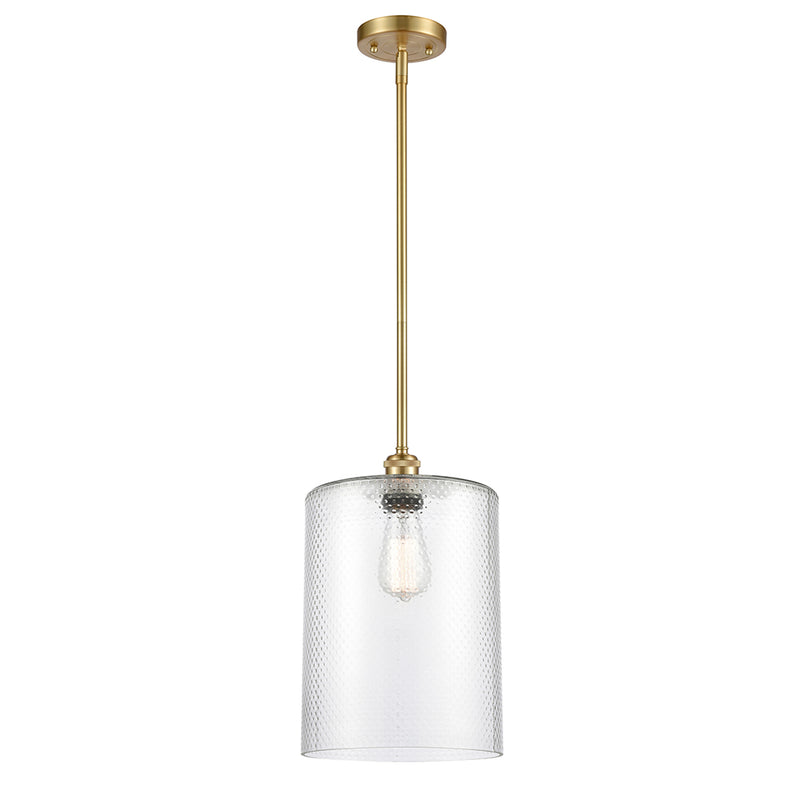 Cobbleskill Mini Pendant shown in the Satin Gold finish with a Clear shade