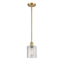 Cobbleskill Mini Pendant shown in the Satin Gold finish with a Clear shade