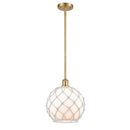 Farmhouse Rope Mini Pendant shown in the Satin Gold finish with a White Glass with White Rope shade