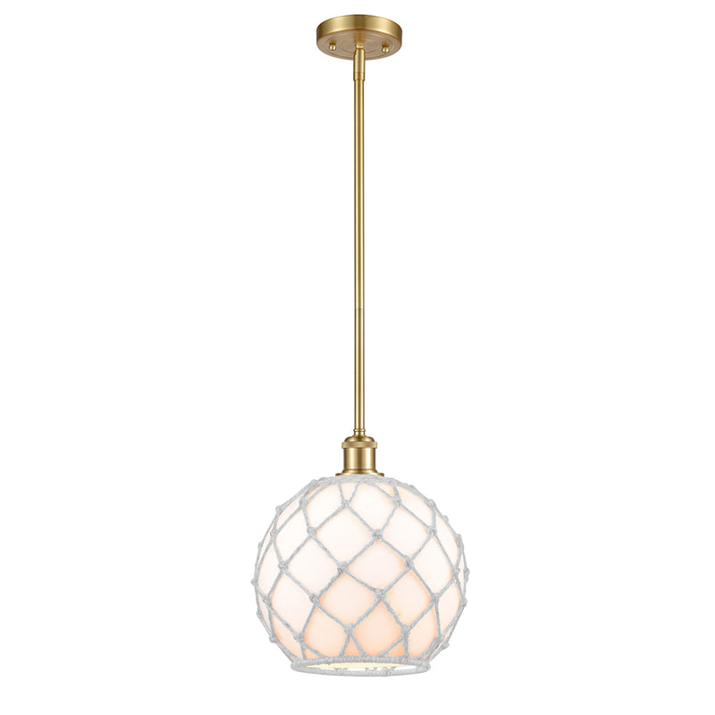 Farmhouse Rope Mini Pendant shown in the Satin Gold finish with a White Glass with White Rope shade