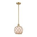 Farmhouse Rope Mini Pendant shown in the Satin Gold finish with a White Glass with Brown Rope shade