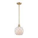 Farmhouse Rope Mini Pendant shown in the Satin Gold finish with a White Glass with White Rope shade