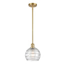 Deco Swirl Mini Pendant shown in the Satin Gold finish with a Clear shade