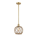 Farmhouse Rope Mini Pendant shown in the Satin Gold finish with a Clear Glass with Brown Rope shade