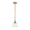 Athens Mini Pendant shown in the Satin Gold finish with a Seedy shade