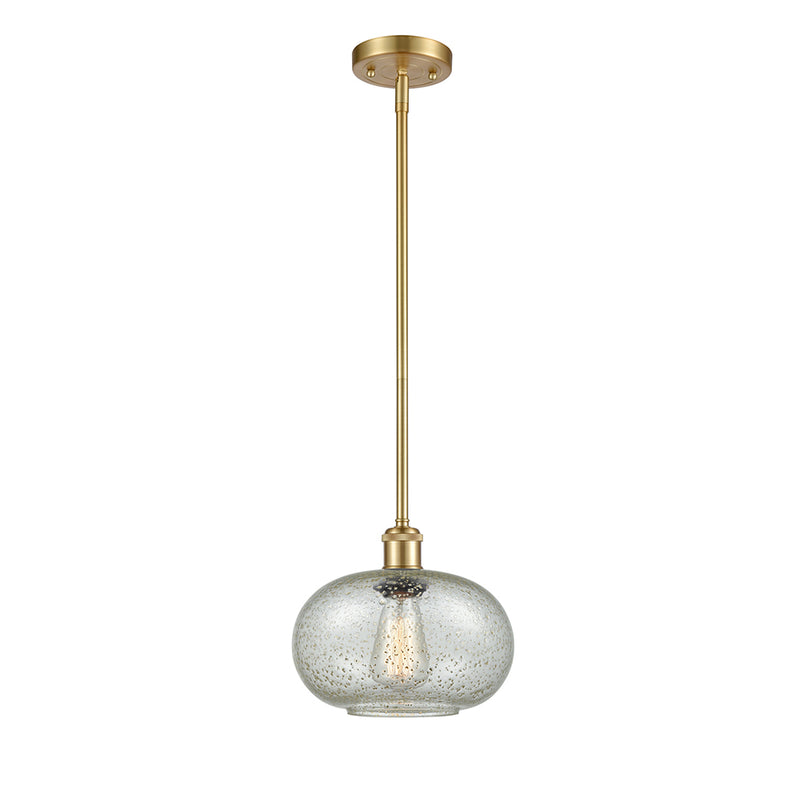 Gorham Mini Pendant shown in the Satin Gold finish with a Mica shade