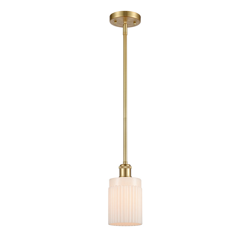 Salina Mini Pendant shown in the Satin Gold finish with a Clear Spiral Fluted shade