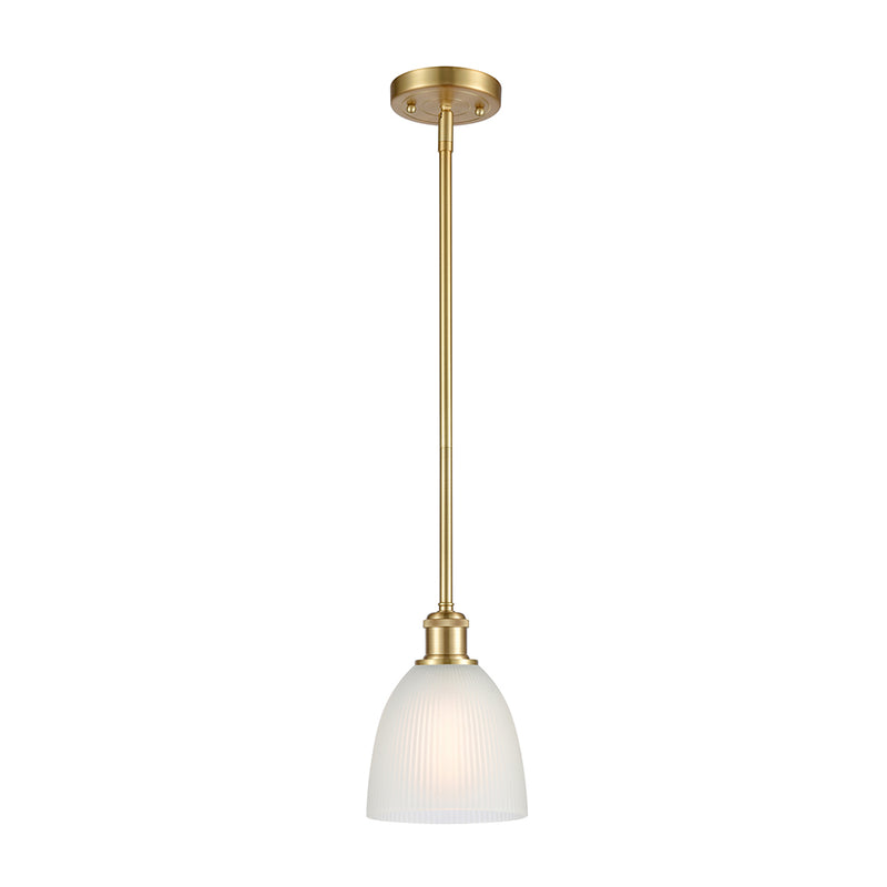 Castile Mini Pendant shown in the Satin Gold finish with a White shade