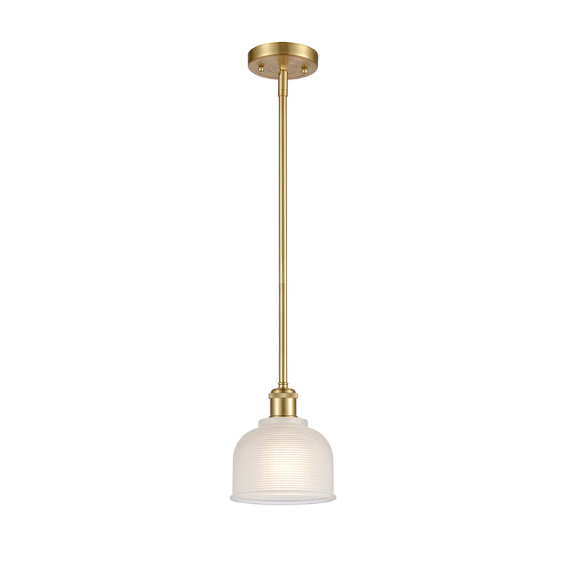 Dayton Mini Pendant shown in the Satin Gold finish with a White shade