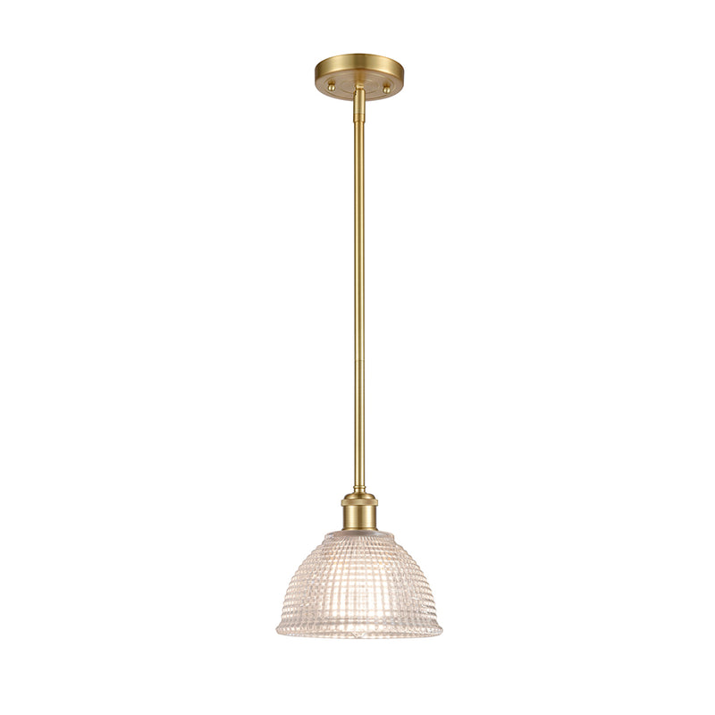 Arietta Mini Pendant shown in the Satin Gold finish with a Clear shade