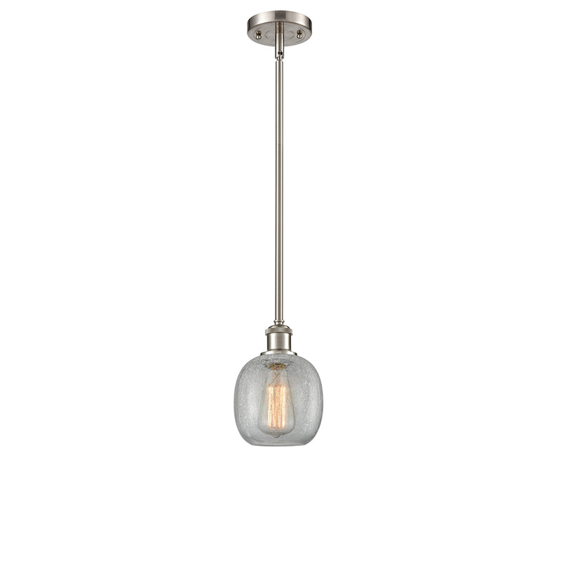 Belfast Mini Pendant shown in the Brushed Satin Nickel finish with a Clear Crackle shade