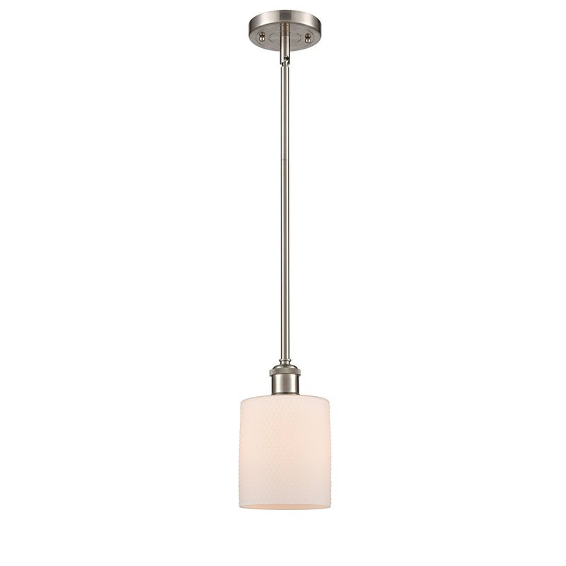 Cobbleskill Mini Pendant shown in the Brushed Satin Nickel finish with a Matte White shade