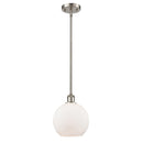 Athens Mini Pendant shown in the Brushed Satin Nickel finish with a Matte White shade