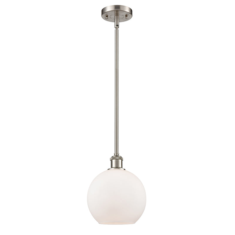 Athens Mini Pendant shown in the Brushed Satin Nickel finish with a Matte White shade