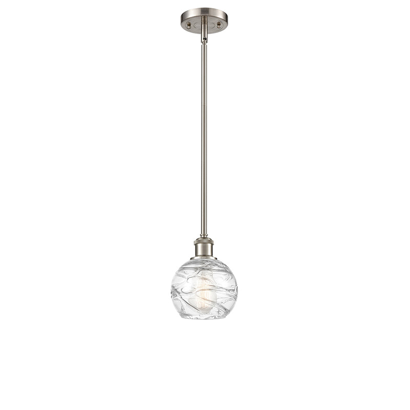 Deco Swirl Mini Pendant shown in the Brushed Satin Nickel finish with a Clear shade