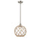 Farmhouse Rope Mini Pendant shown in the Brushed Satin Nickel finish with a Clear Glass with Brown Rope shade