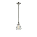 Conesus Mini Pendant shown in the Brushed Satin Nickel finish with a Clear Crackle shade