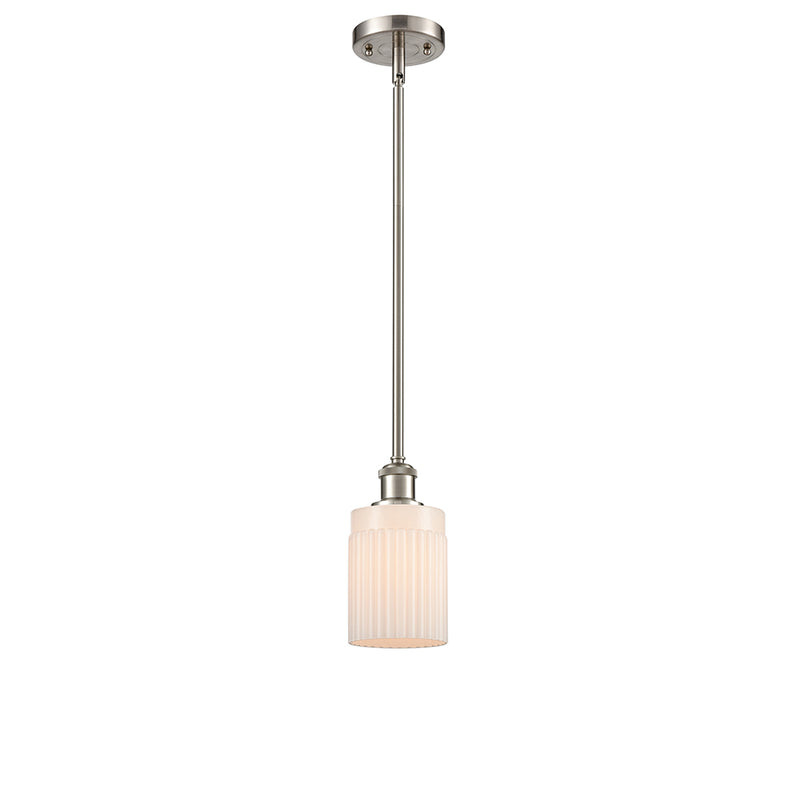 Hadley Mini Pendant shown in the Brushed Satin Nickel finish with a Matte White shade