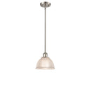 Arietta Mini Pendant shown in the Brushed Satin Nickel finish with a Clear shade