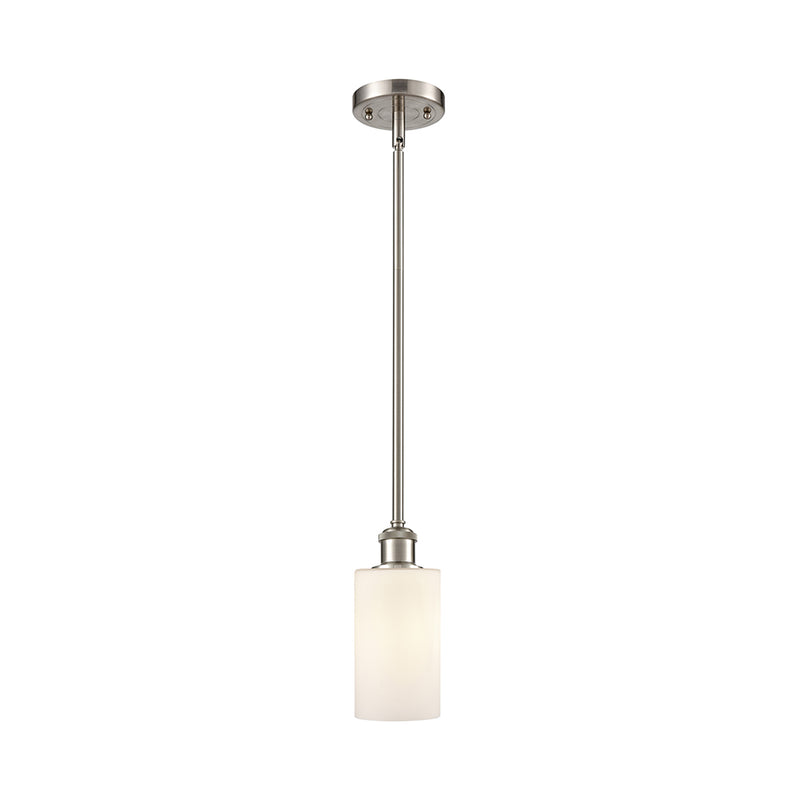 Clymer Mini Pendant shown in the Brushed Satin Nickel finish with a Matte White shade