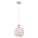 Farmhouse Rope Mini Pendant shown in the White and Polished Chrome finish with a White Glass with White Rope shade