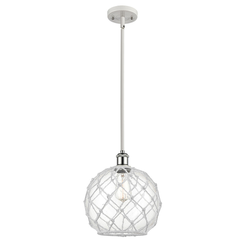 Farmhouse Rope Mini Pendant shown in the White and Polished Chrome finish with a Clear Glass with White Rope shade