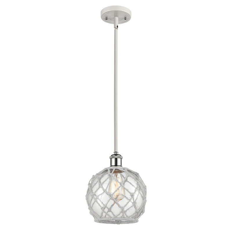 Farmhouse Rope Mini Pendant shown in the White and Polished Chrome finish with a Clear Glass with White Rope shade