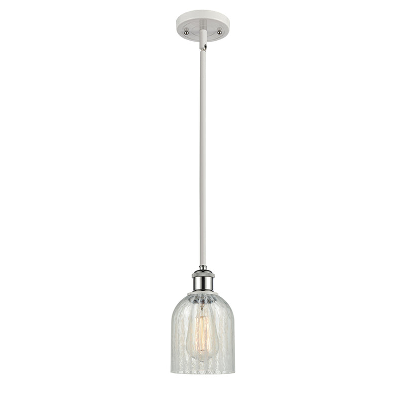 Caledonia Mini Pendant shown in the White and Polished Chrome finish with a Mouchette shade