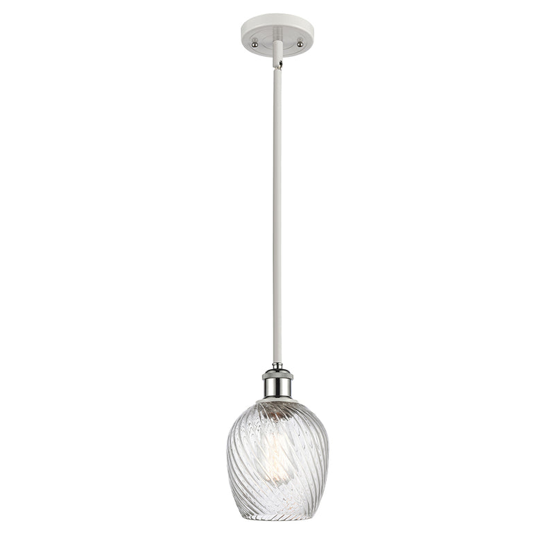 Salina Mini Pendant shown in the White and Polished Chrome finish with a Clear Spiral Fluted shade