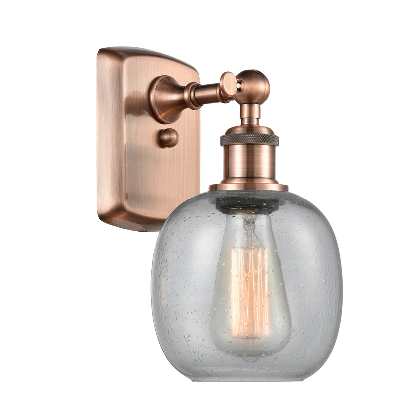 Belfast Sconce shown in the Antique Copper finish with a Seedy shade