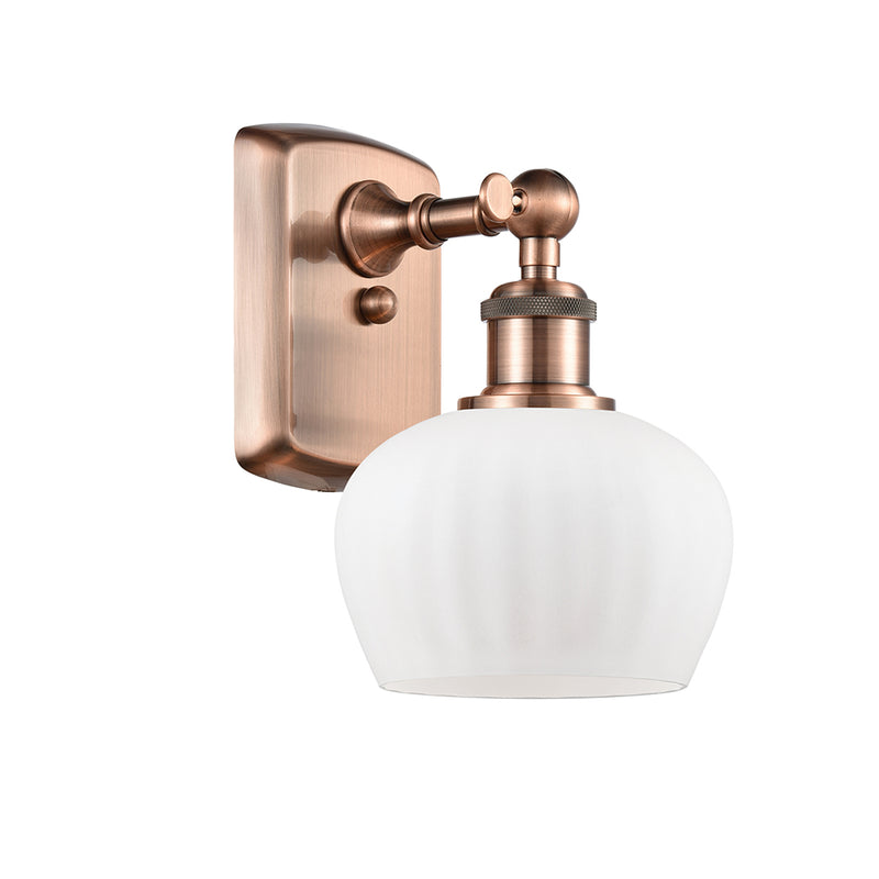 Fenton Sconce shown in the Antique Copper finish with a Matte White shade