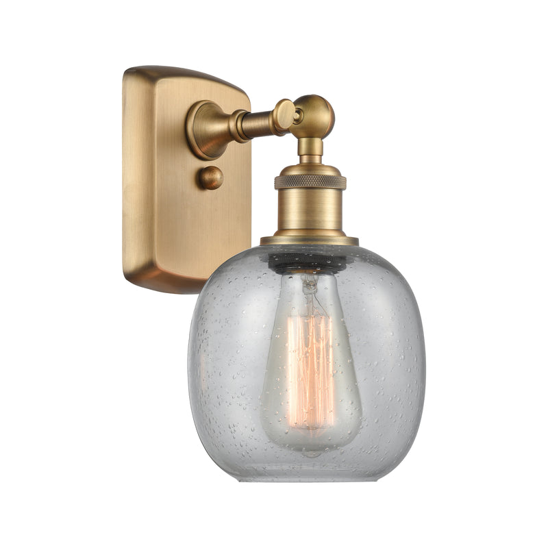 Belfast Sconce shown in the Brushed Brass finish with a Seedy shade