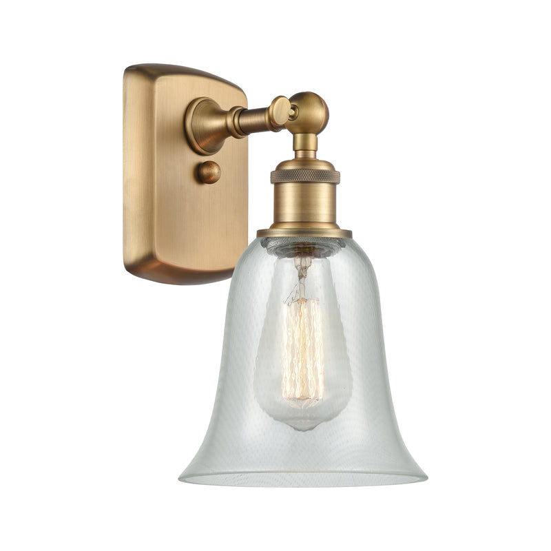 Hanover Sconce shown in the Brushed Brass finish with a Fishnet shade