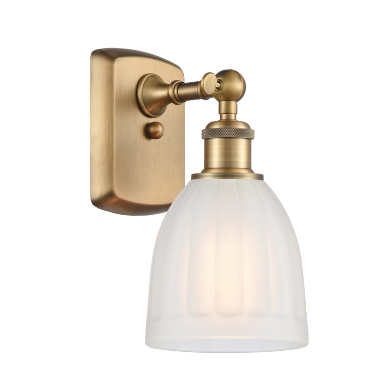 Brookfield Sconce shown in the Brushed Brass finish with a White shade