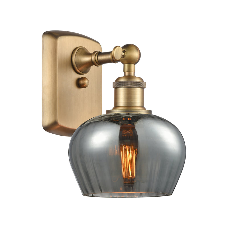 Fenton Sconce shown in the Brushed Brass finish with a Plated Smoke shade