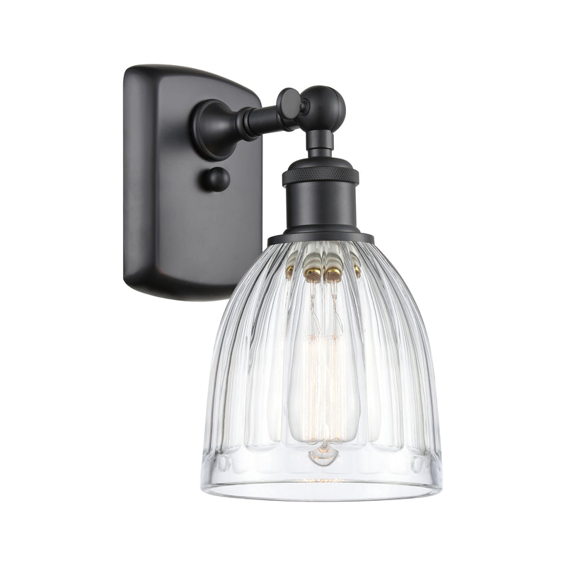 Brookfield Sconce shown in the Matte Black finish with a Clear shade